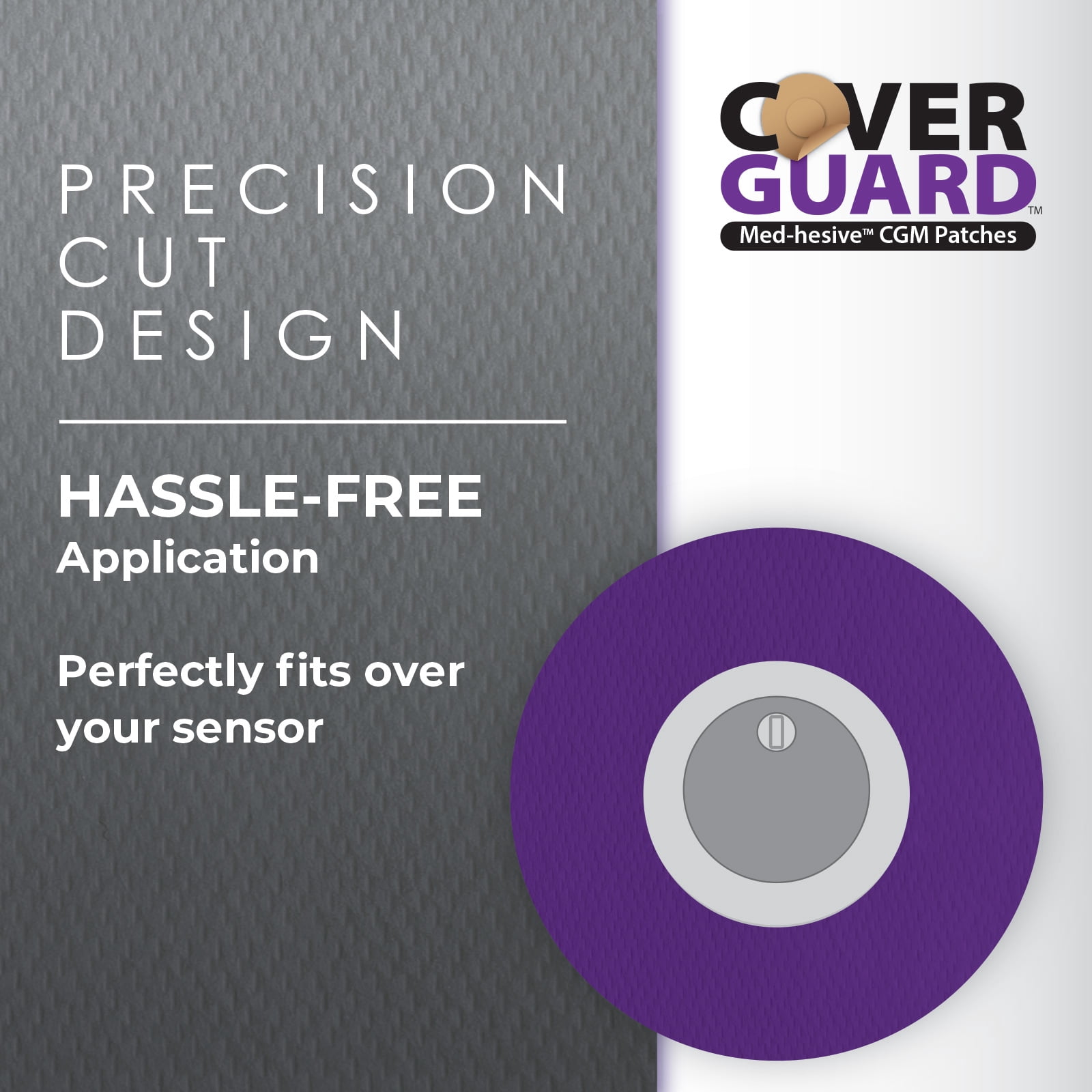 CoverGuard CGM Overpatch | Freestyle Libre 3 | Purple Center-cut Design| 25-Count | Waterproof Adhesive | Anti-Fray | Easy Application & Removal | Sensor Protection