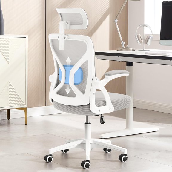 Office Chair,Ergonomic Desk Chair with Adjustable Lumbar Support,Gray Office Chair 400 Lbs Mesh Computer Chair High Back with Headrest for Home Office (Grey)