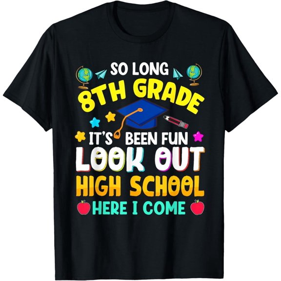 Retro So Long 8th Grade Look Out High School Here I Come Graduation T-Shirt Colorful Middle School Graduate Tee Class of 2024 Student Apparel
