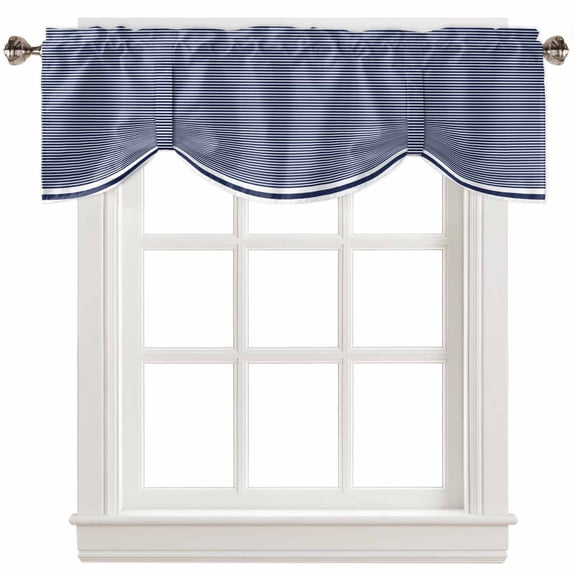 Fsddascl Farmhouse Navy Blue White Striped Tie Up Valance Curtains for Windows, Kitchen Curtains Window Treatments, Modern Stripes Short Window Shades Valances for Bedroom Bathroom Cafe 42"x12"