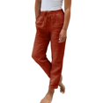 thumbnail image 1 of Gibobby Pantalones para mujer cintura alta para el frío Pantalones sueltos de pierna ancha casuales de algodón de color sólido de cintura alta elástica para mujer(Rojo,XG), 1 of 5
