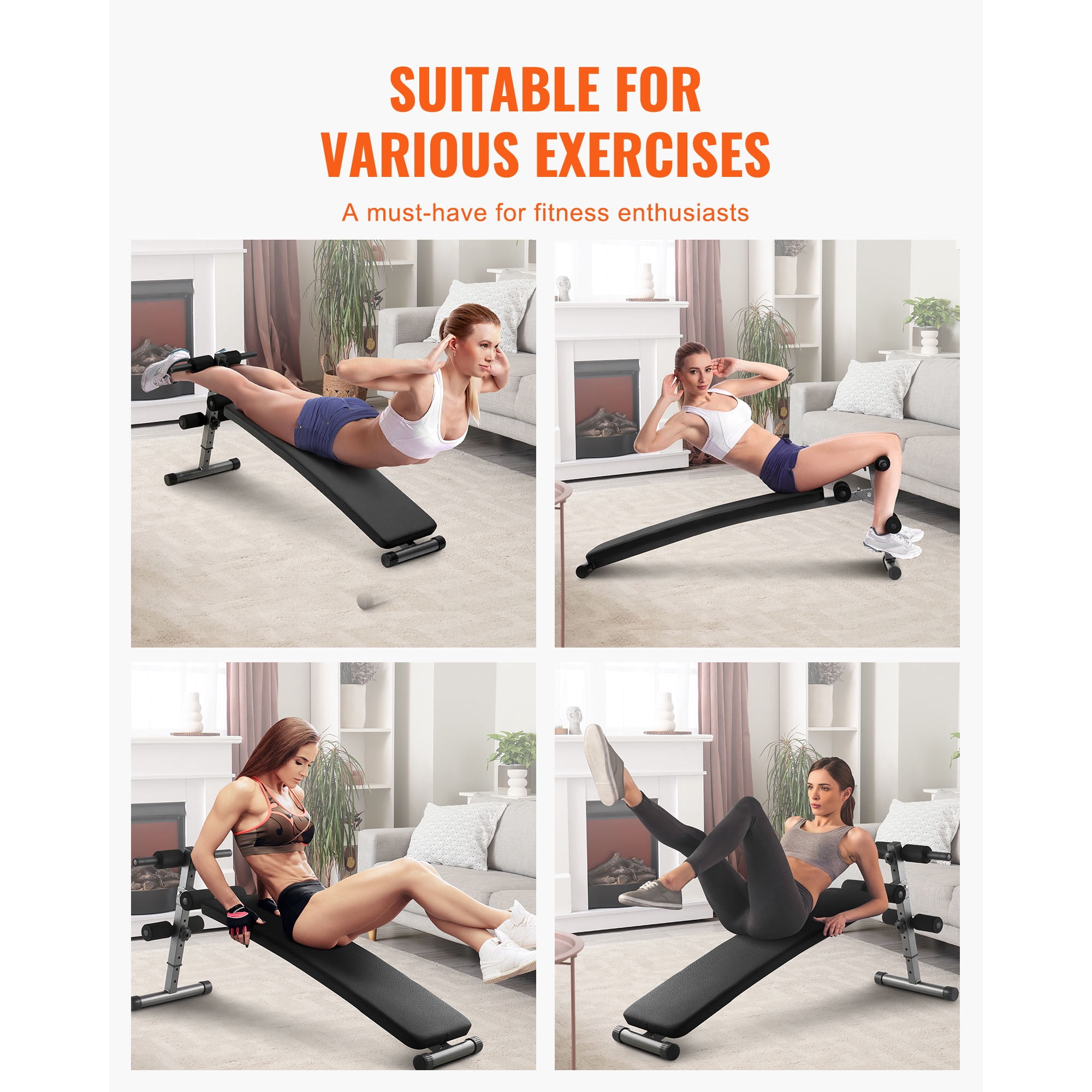 KFFKFF Folding Sit-Up Bench, Curved Decline Ab Bench with 5 Adjustable Heights, Durable Steel Frame, Non-Slip Design, 500 lbs Weight Capacity for Home Gym Exercises and Full-Body Strength Training
