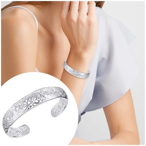 FENGGHAO Women’s Silver Platedr Hollow Cuff Bangle, Lightweight Bezel Design Open Bracelet Fashion Jewelry for Daily Wear