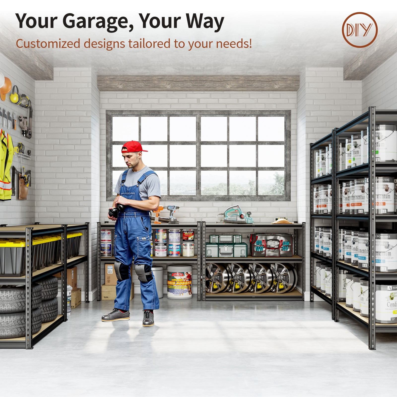 RoomFave Heavy Duty Garage Shelving Unit, 2000LBS Capacity, 5-Tier Adjustable Metal Storage Rack for Basement, Warehouse, Utility Room, 35.5"W x 16"D x 72"H