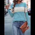 thumbnail image 4 of Suéteres de Punto A Rayas de Larga con Cuello Redondo, Ajustados y A para Mujer. Azul XXL, 4 of 8