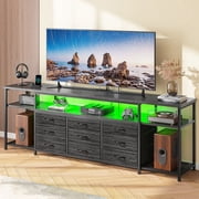 Romorgniz 63" Entertainment Center for Living Room & BedroomLED TV Stand with Power Outlets & LED Lights,9 Fabric Drawers,Open Shelves,Fits 55/60/65/70"TVs,Black