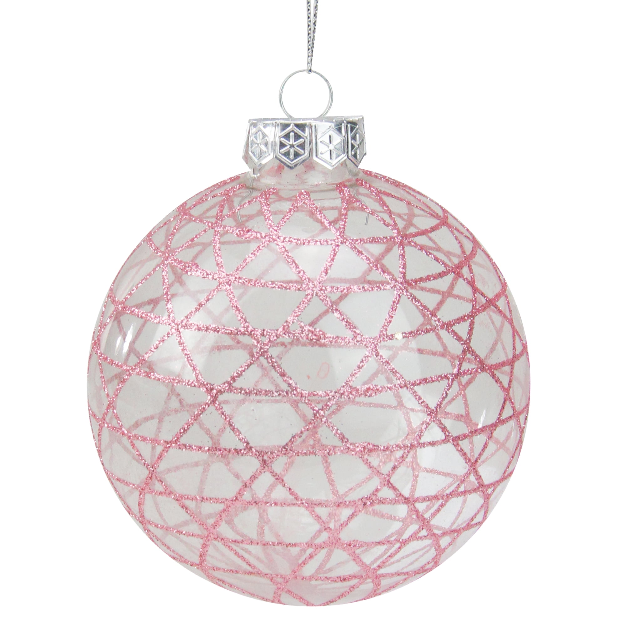Glittered Clear and Pink Geometric Glass Christmas Ball Ornament 3.75