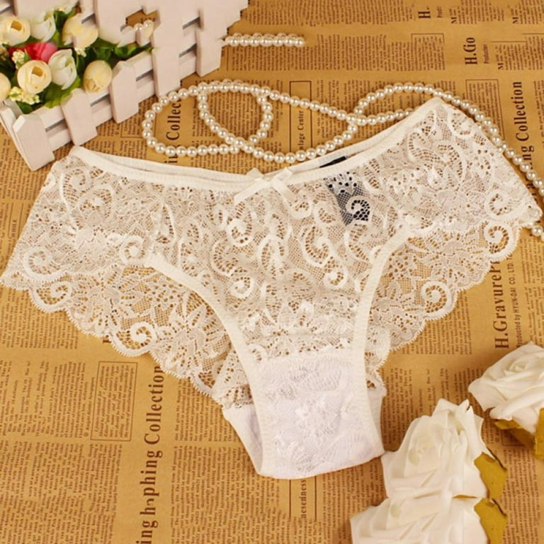 Pretty Comy 1 Pc Women Sexy Full Lace Panties High-Crotch Transparent Floral  Bow Soft Briefs Underwear 