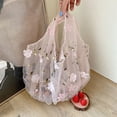 thumbnail image 3 of Pkhoxwe Embroidery Flower Handbag Transparent Mesh Shopping Bag Beach Mesh Tote Bag for Women, 3 of 7