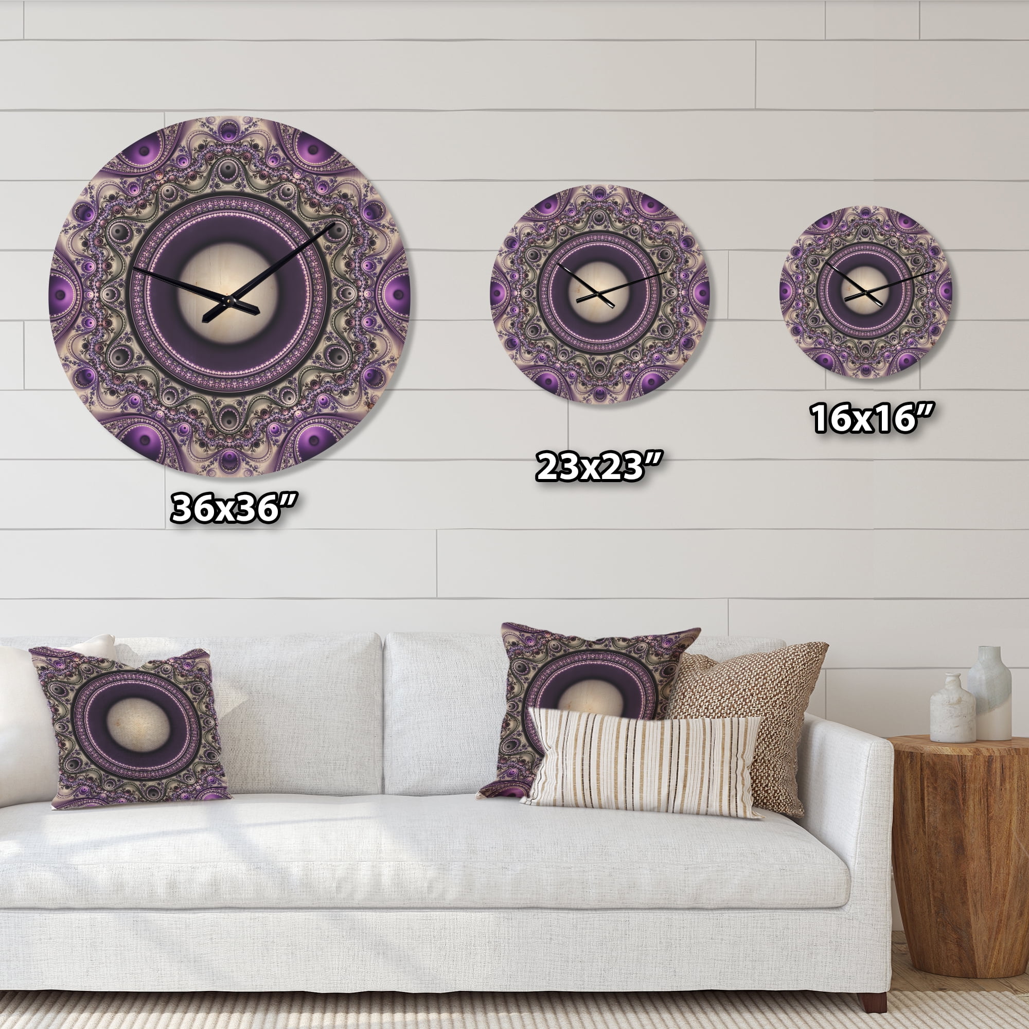 Designart 'Fractal Pattern Purple with Circles ' Modern Wood Wall Clock