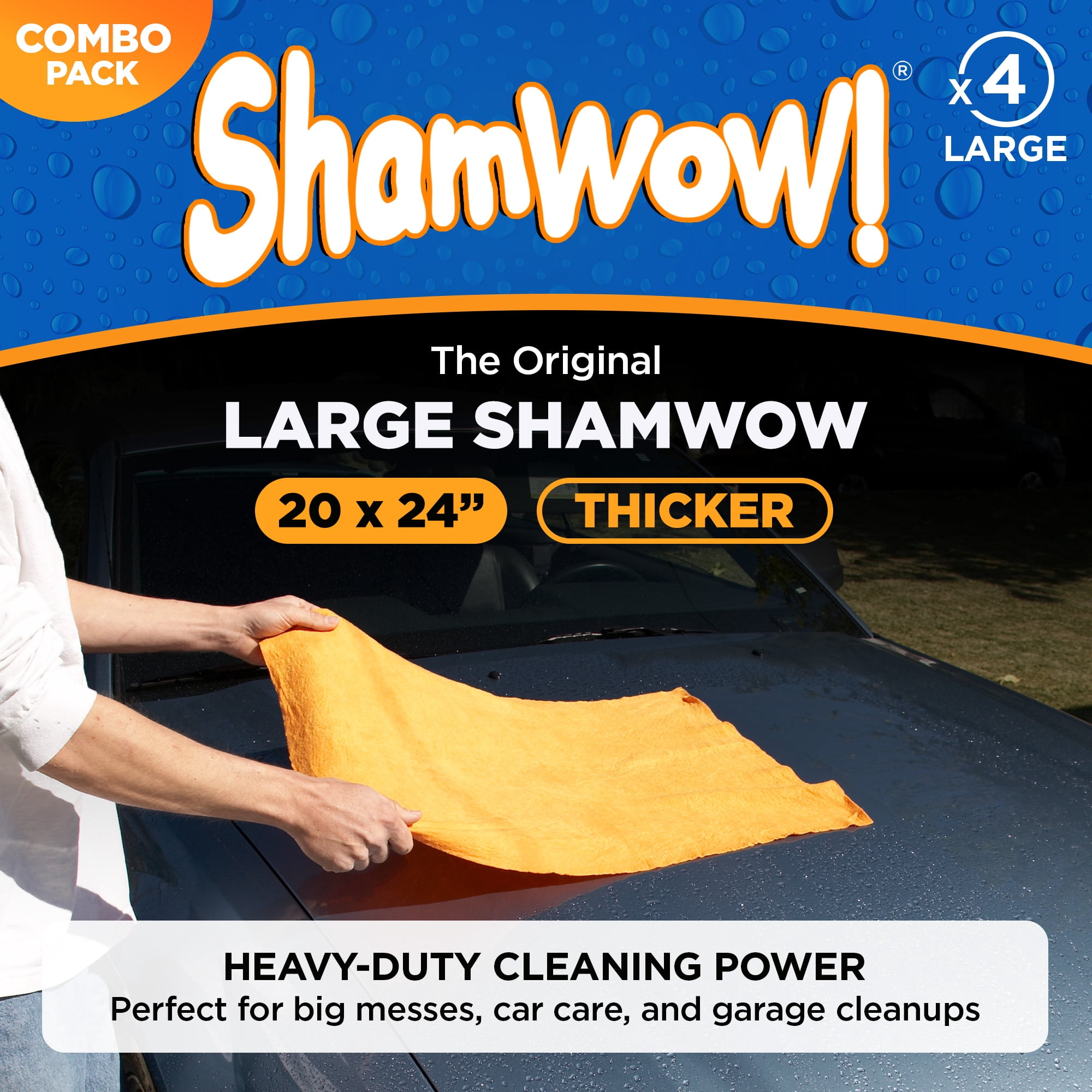 The Original Shamwow, Super Absorbent, Multi Purpose Cleaning Chamois Towel Cloth, 8 Pack, 4 Large Orange and 4 Small Blue