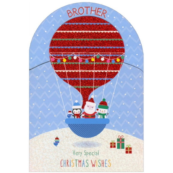Pictura Santa in Hot Air Balloon Die Cut Brother Christmas Card