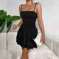 thumbnail image 6 of Women's Sexy Spaghetti Strap Ruched Mini Dress Layered A-Line Graduation Party Sundress, 6 of 9