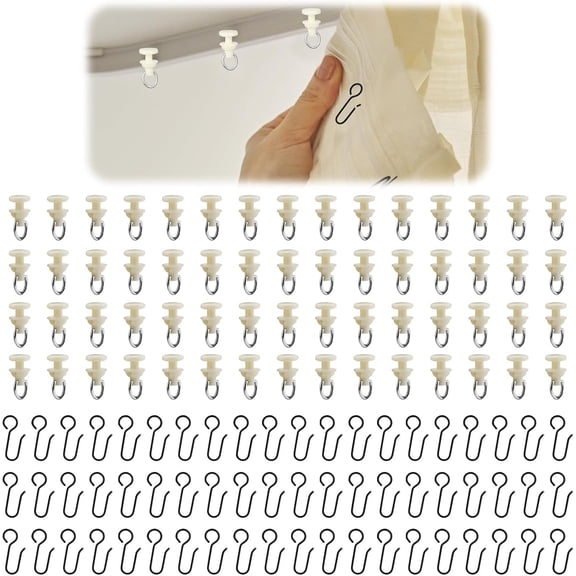 RV Shower Curtain Track Roller Hooks, Pack of Hooks and Gliders, White Window Curtain Shower Replacement Clips for Tracks and Rails