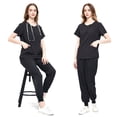 thumbnail image 4 of LYMAYTER Uniforme Médical pour Femmes Col Rond pour P-2TG Fermeture Éclair Couleur Unie Ensemble Multi-Poches, 4 of 6