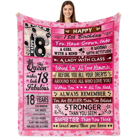 18th Birthday Gifts for Girl, 18 Birthday Decor for Girl Blanket 60"x50", Happy Birthday Gifts for 18 Year Old Girl, 18th Girl Birthday Gifts Ideas for Adult Bestie Sister Daughter Blankets