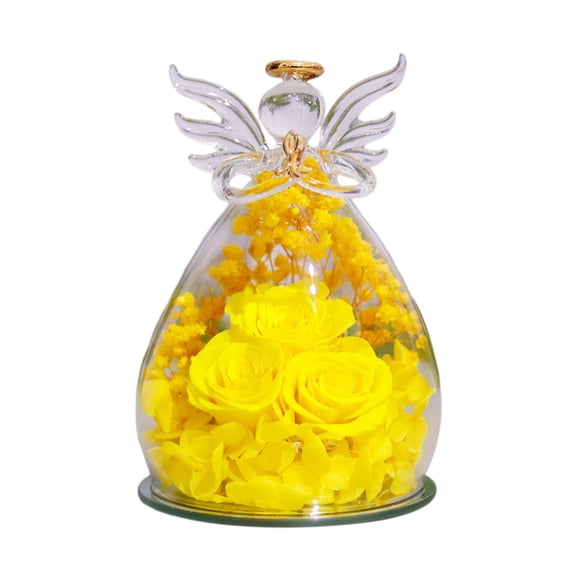 Eternal Rose Bouquet In Glass Dome With Angel Preserved Flowers For Valentine's Strength Ornament Special Christmas Ornament Sparkly Ornament Sparkly Christmas Ornament Son Christmas Ornament