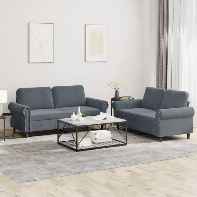 vidaXL Ensemble de Canapé 2 Pcs avec Coussins Velours Gris Foncé