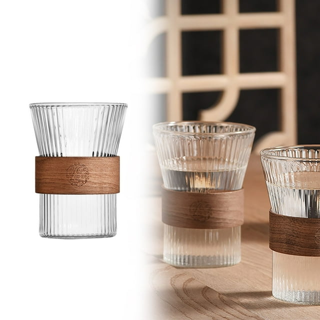 Beverage Dispenser, Tyeign Ribbed Glass Carafe with Wood Lid | Airtight Clear Glass Pitcher for Water Juice Bar Iced Tea | Gift Boxed Drink Containers for Fridge Lemonade Pitcher Tea Kettle
