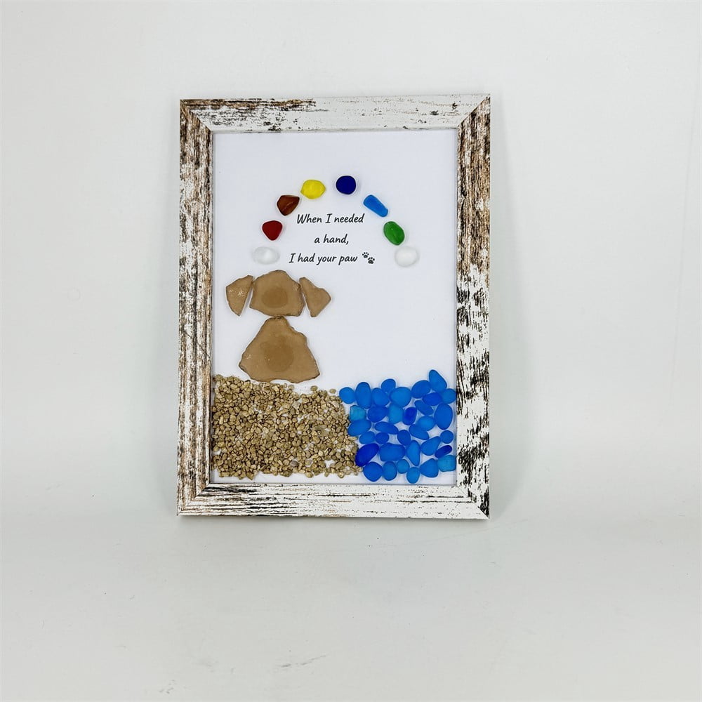Fufafayo Pet Memorial Art Framed Wall Decor, Sea Glass Dog Art Sympathy Gift, When I Needed A Hand I Had Your Paw Beach Decor For Dog Lovers Pet Loss