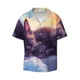 thumbnail image 2 of Lsque Colorful Cloud Sleeping Cat print Men's Cuban Collar Short Sleeve Shirt Summer Beachwear Casual Button Down Fashionable Vacation Leisure Shirt-X-Large, 2 of 7