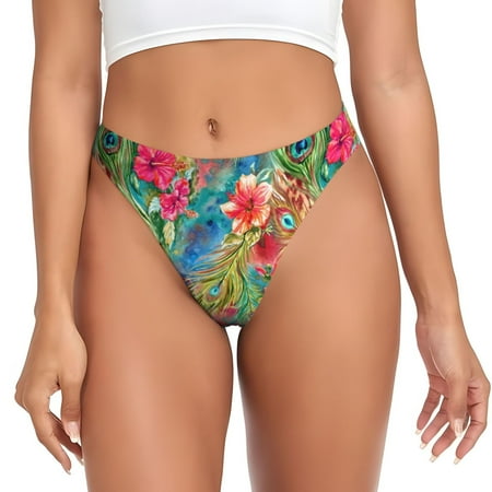 Lafuoo Peacock Feathers And Flowers Pattern Women s Seamless Thong  Low Rise Underwear Panties Women s Clothing-X-Small