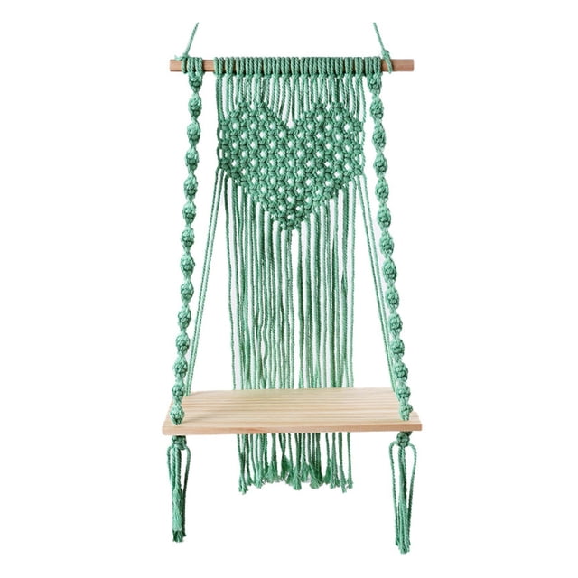 Macrame Colgante de Pared Estante Flotante Cesta Colgador Titular Libros Marcos de Fotos Organizador de Almacenamiento para Decoración de Verde Gloria Estante de pared de macramé