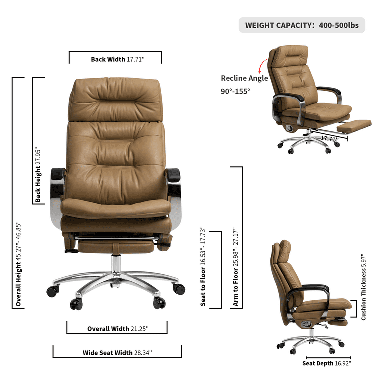 Kinnls Jones Massage Office Chair with Foot Rest Genuine Leather Executive  Office Chair Multifunctional Adjustment Comfortable Office Chair for