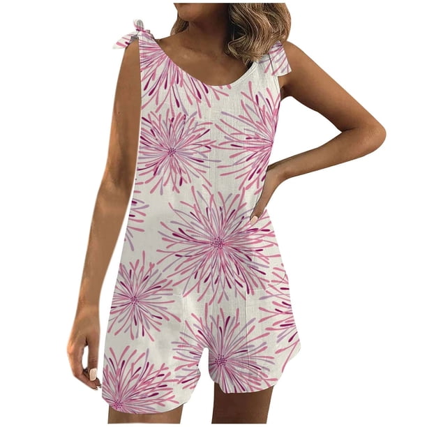 Mameluco de bolsillo con estampado informal para mujer Mono corto sin mangas con vendaje Mono Fridja fhjkhfk460461