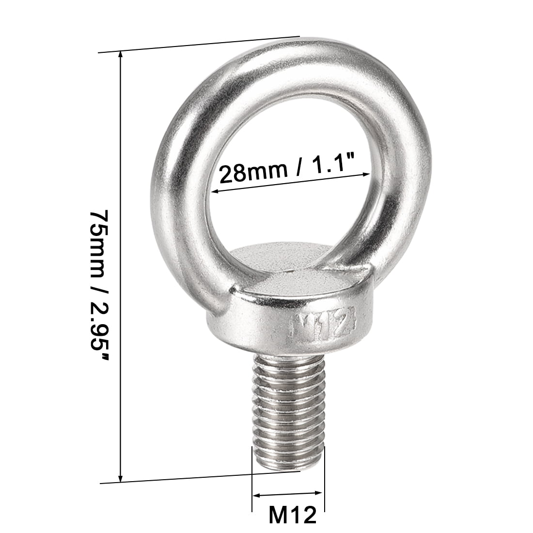Locking Pin and Allen Key 304 Stainless Steel Lifting Eye Bolt Ring M12 W/ Nut 