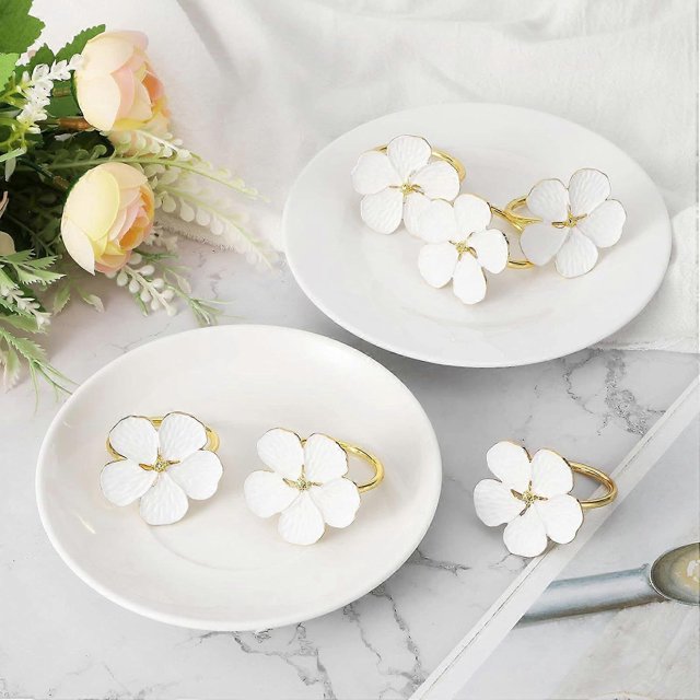 Set of 6 Flowers Napkin Ring Holders Dinner Tables Rings Elegant Ornament Table Setting