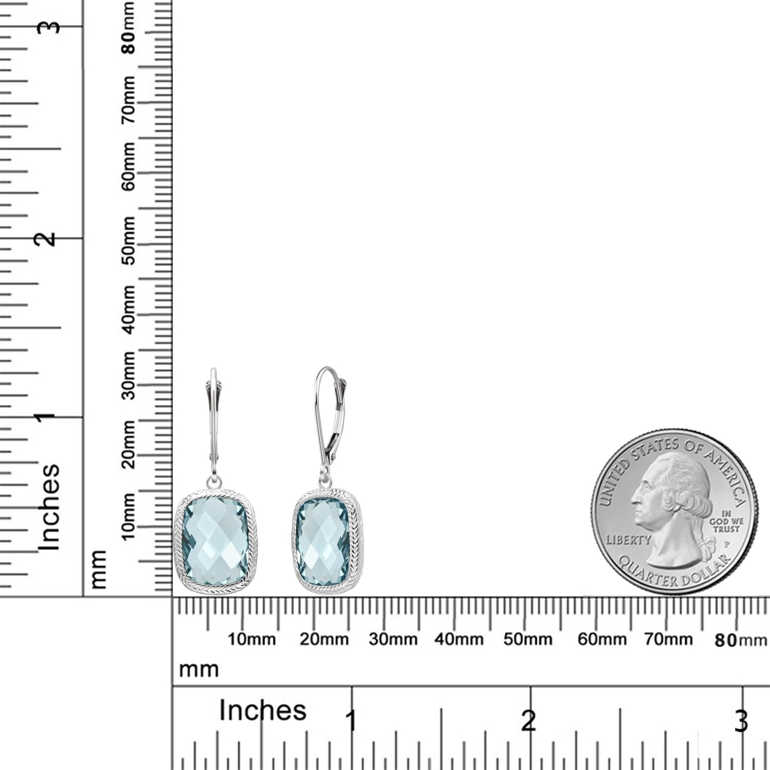 Gem Stone King 4.60 Cttw Simulated Aquamarine Leverback Dangle Earrings for Women | 925 Sterling Silver | 13X9MM Cushion Checkerboard Cut | Fine Jewelry Gifts for Women Mom Wife Her