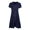 thumbnail image 4 of JBXKXYW Sundresses for Women 2024 Women's Button Up Shirt Summer Casual Short Sleeved V Neck Solid Color Midi Dress Dress Sundress Plus Size Dress (Blue,XL), 4 of 6