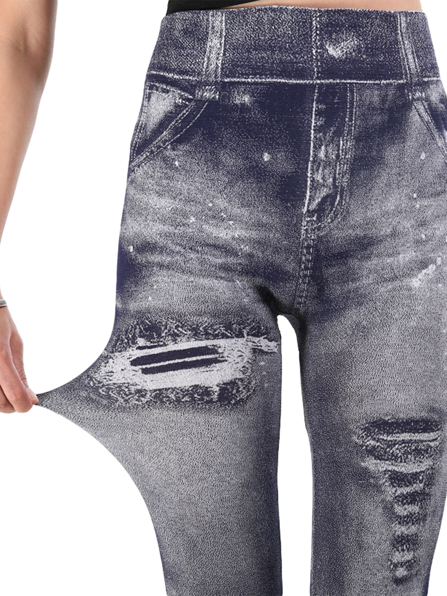 Avamo High Waist Jeggings for Women Denim Print Seamless Stretch Leggings Pants Ladies Casual Slim Fit Trousers - image 3 of 3