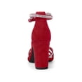 thumbnail image 2 of BLISSFUL STEP Women's Shoes Rhinestone Crisscross Strappy Block Heel Faux Suede Ankle Buckle Sandals Red 11, 2 of 7