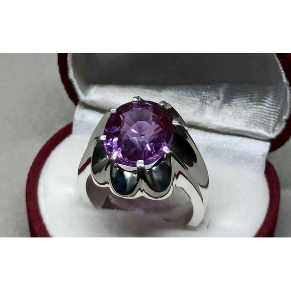 Natural Deep Purple Amethyst Mens Ring Sterling Silver 925 Purple Amethyst Ring Neelam Ring Purple Gem Ring Handmade Ring