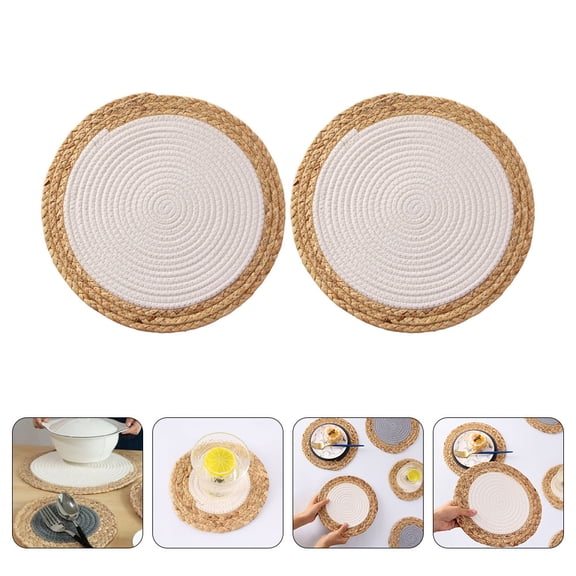 BESTYASH 2-Piece Natural Straw Woven Round Placemats Set Table Mats for Kitchen and Dining Decor
