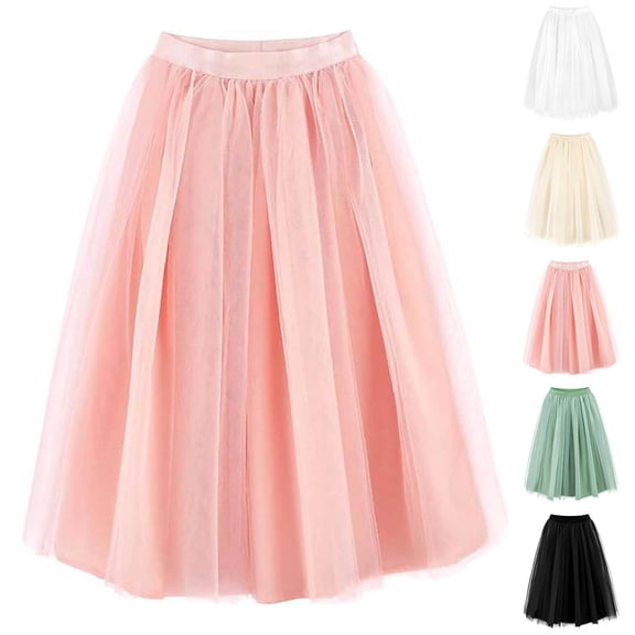Lkhaha Girls Tulle Skirt Elastic High Waist Fluffy Tutu Party Princess Skirt Beige 4-5 Years