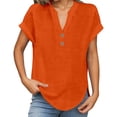 thumbnail image 2 of Womens Tops Summer Casual Solid Color V Neck Linen Short Sleeved T Shirt (No Size Label) Fashion Clothes, 2 of 5