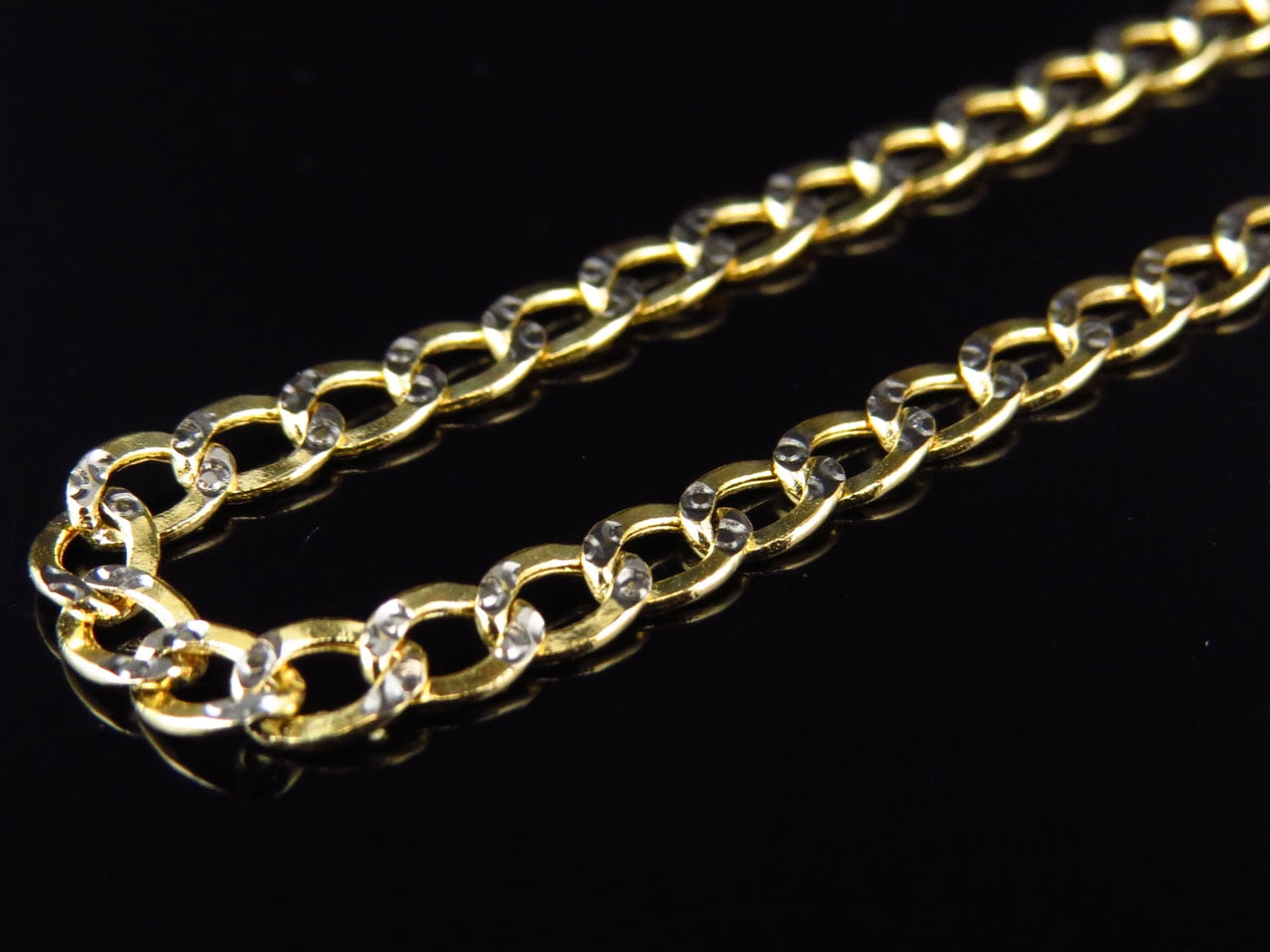 Mens 10K Yellow Gold Diamond Cut Curb Cuban Chain Necklace 3.5 mm 18-30 ...