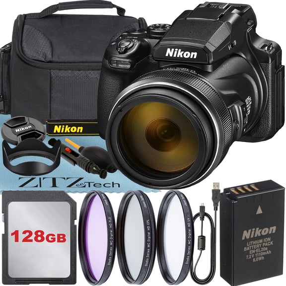 Nikon COOLPIX P1100 125x Super Zoom Compact Digital Camera   128GB Memory Card   Case   ZeeTech Advanced Bundle (International Version)