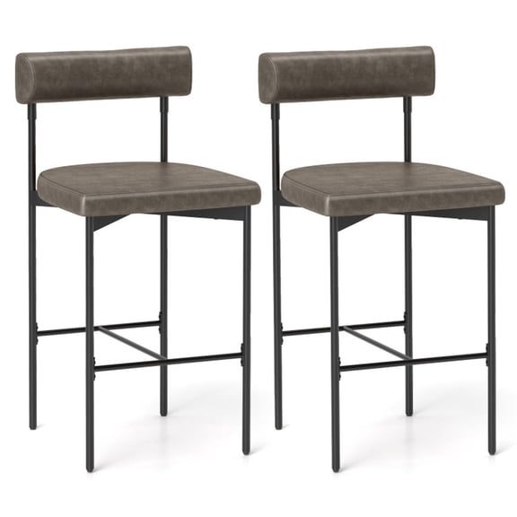 Furnibear Upholstered Bar Stools Set of 2 26 Inch Counter Height Bar Chairs with Backrest and Footrest for Kitchen, Gray