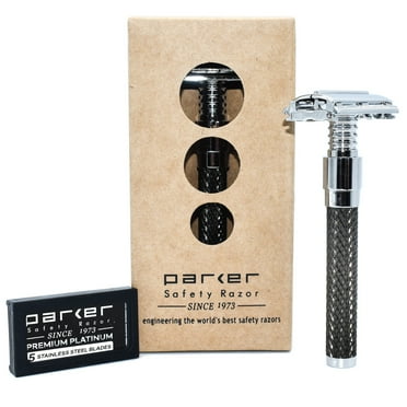 Parker Safety Razor 92R Ultra Heavyweight Butterfly Open Double Edge Safety Razor & 5 Parker Premium DE Blades