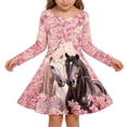 thumbnail image 2 of Angala Toddler Girls Dresses A Line Dresses Long Sleeve Crew Neck Cartoon Horse Print Summer Cute Comfortable Soft Dailywear Child Outfit Size 8-9 Years Pink, 2 of 5