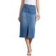 thumbnail image 1 of Falda de mezclilla INSPIRE CHIC para mujer, con cintura alta, abertura frontal, falda midi de mezclilla lavada con bolsillos, talla L, color azul, 1 of 6