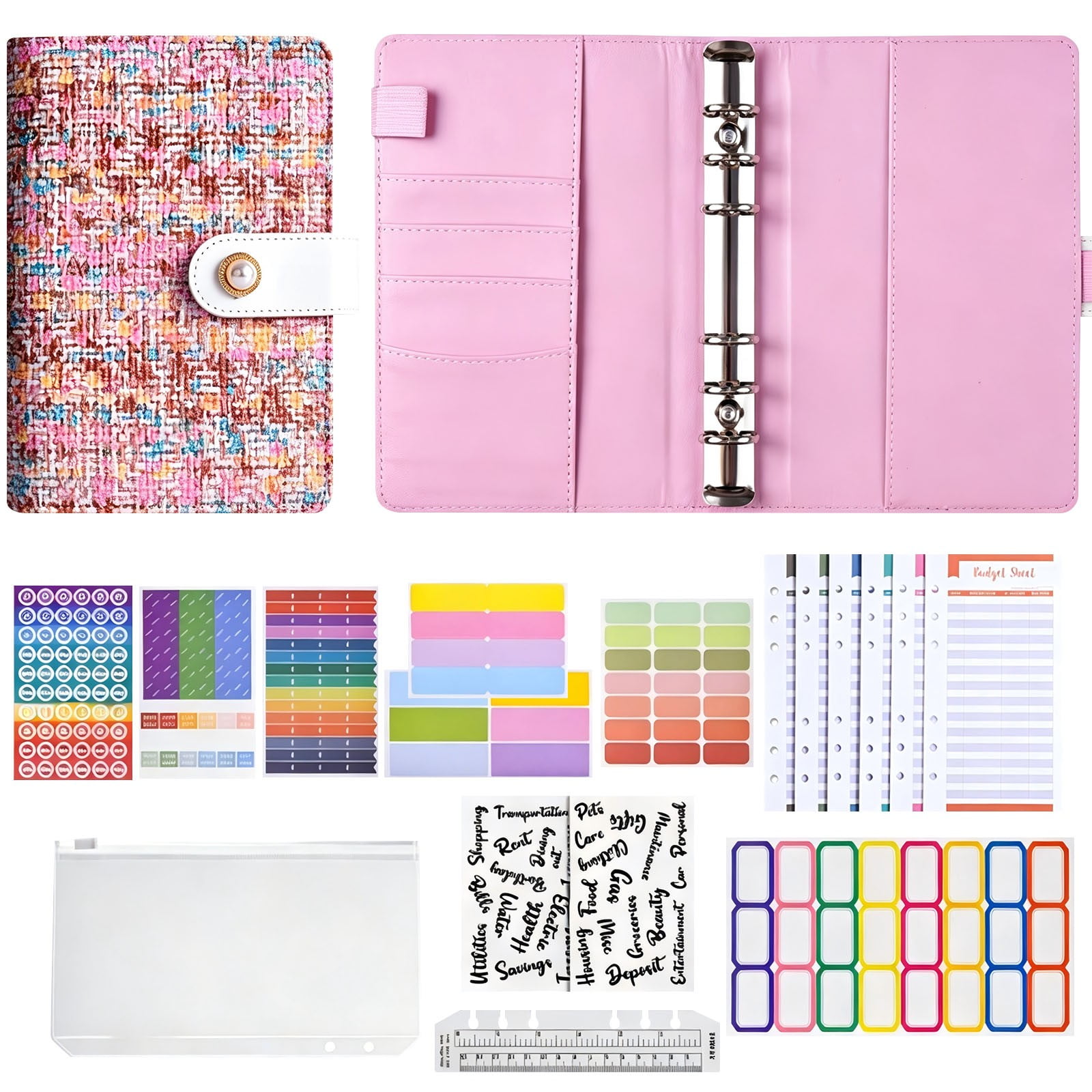 Solivara A6 Ring Bound Planner Income Expense Ledger With Stickers Household Budget Book(A,7.4*5.31in)