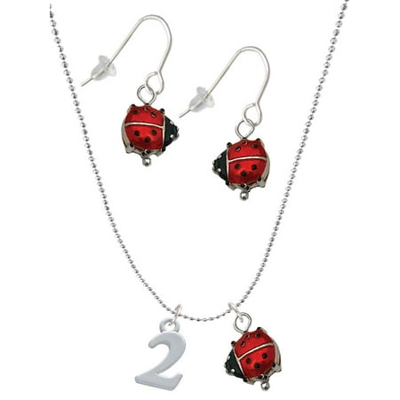 Delight Jewelry Silvertone Number – 2 – Red Lucky Ladybug Necklace and Dangle Earrings Set Delight Jewelry Silvertone Number – 2 – Red Lucky Ladybug Necklace and Dangle Earrings Set