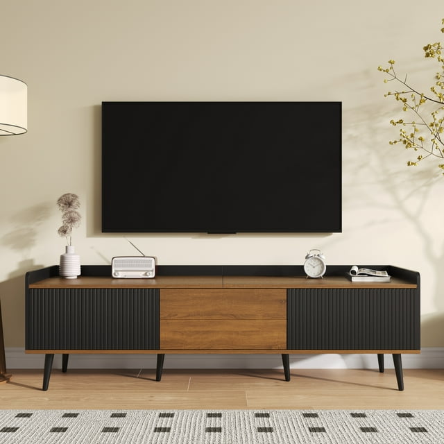 Noble House Meuble TV, Planche Basse avec Trois Portes, texture Fine. Noir