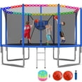 thumbnail image 1 of KOFUN 1200LBS 12FT Trampoline for Kids and Adults Outdoor Backyard Trampoline with Safety Enclosure Net, Removable Basketball Hoop, Ladder, Light, 2 Balls, Blue, 1 of 7