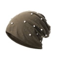 thumbnail image 3 of Opolski Women Beanie Hat Faux Pearl Decor Elastic Knitted Headgear Solid Color Keep Warm No Brim Casual Women Winter Bonnet Women Headwear Army Green, 3 of 8